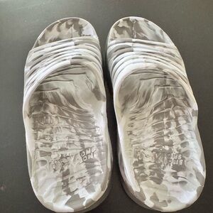 Hoka Gray and White Women's Slippers
